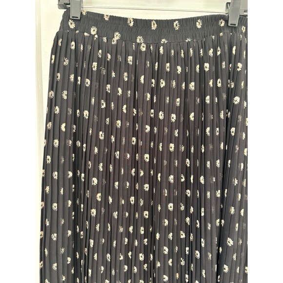 Vtg Knife Pleated Black Whimsigoth Boho Maxi Skirt Sun Mini Print Lined Sheer 14 - Picture 2 of 11